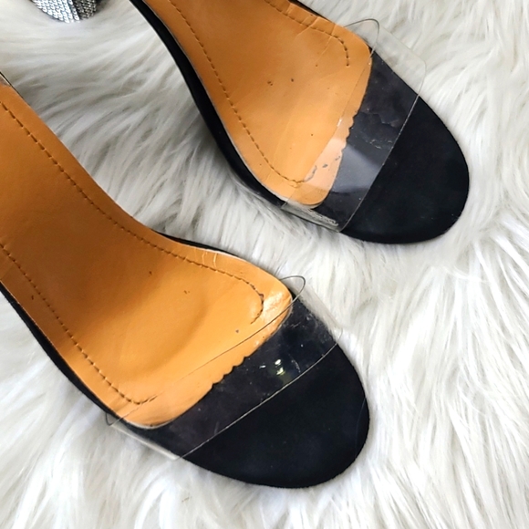 Sexy High Heel Sandals Size 10 White Crystal Embellished Block Heel Ankle Tie - Picture 5 of 7